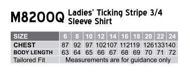  M8200Q Women's Ticking Stripe 3/4 Sleeve Shirt