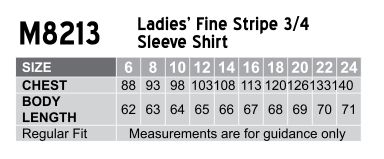 M8213 Women's Fine Stripe 3/4 Sleeve Shirt