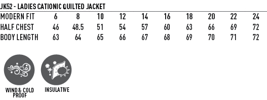 JK52 Jasper Cationic Quilted Jacket- Ladies