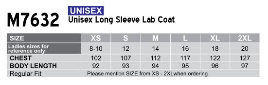 M7632 Unisex Long Sleeve Lab Coat