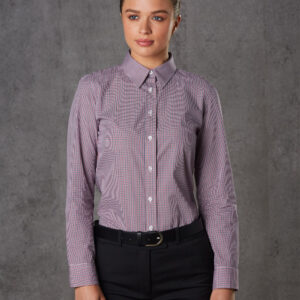 M8340L Ladies’ Two Tone Mini Gingham Long Sleeve Shirt 1 | Promotion Wear, Melbourne M8340L_01